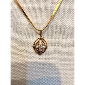 Authentic Monet Faux Pearl & Rhinestone Pendant Necklace 20”